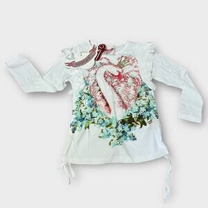 Paper Wings New Kids Organic White Swan Print Long Sleeve Top size 6